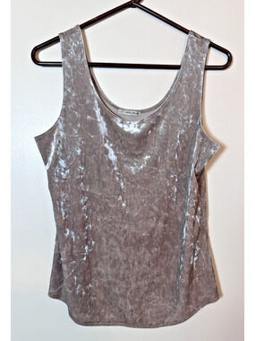 Ultra Teeze Crushed Velvet Tank Top Womens Size L Silver Scoop Neck Sleeveless